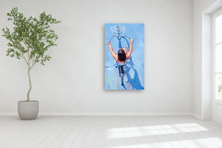 Woman Bicycling on a Summer Day by Warren Keating |  In Room View of Artwork 