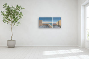 Ocean View from Terrace - Diptych by Zeynep Genc |  In Room View of Artwork 