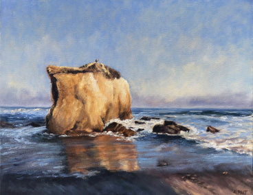 oil painting by Elizabeth Garat titled Rock at El Matador Beach; Malibu