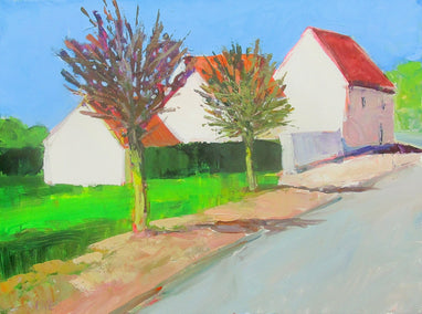 acrylic painting by Janet Dyer titled Street in Mormant, France