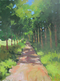 acrylic painting by Janet Dyer titled Tree-Lined Path