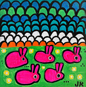 acrylic painting by Jessica JH Roller titled Beach Bunnies