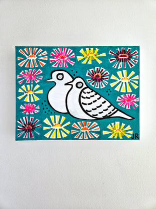 Doves with Zinnia by Jessica JH Roller |  Context View of Artwork 