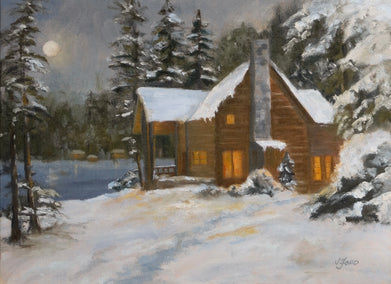 oil painting by Joanie Ford titled End of a Snowy Day