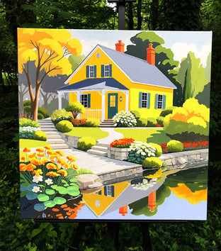 Cottage on the Pond by John Jaster |  Side View of Artwork 