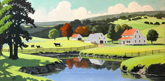 acrylic painting by John Jaster titled Farm at Corner Creek