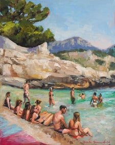 oil painting by Jonelle Summerfield titled Beach Party in Cassis