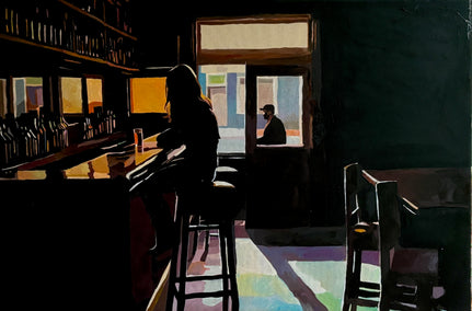 mixed media artwork by Keith Thomson titled A Guy Walks into a Bar