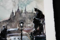Original art for sale at UGallery.com | Winter on the Bridge by Maximilian Damico | $650 | watercolor painting | 11' h x 15' w | thumbnail 2