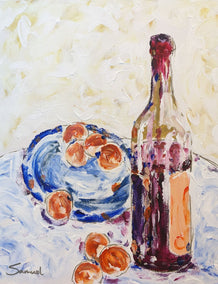 acrylic painting by Samuel Pretorius titled Wine and Biscuits