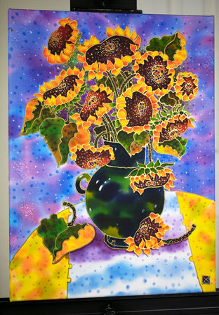 Sunflowers in Green Vase by Yelena Sidorova |  Context View of Artwork 