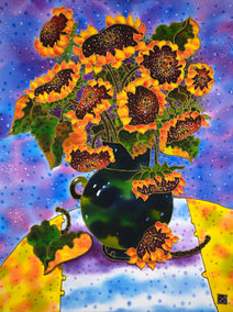 mixed media artwork by Yelena Sidorova titled Sunflowers in Green Vase