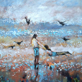 acrylic painting by Kip Decker titled Flying with the Gulls