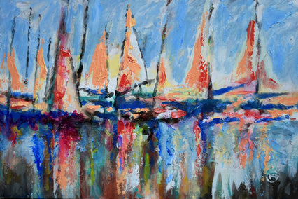 acrylic painting by Kip Decker titled Harbor Sails Flapping