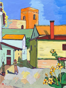 acrylic painting by Laura (Yi Zhen) Chen titled Old Town with Alleys