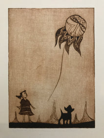 printmaking by Doug Lawler titled Native on a String