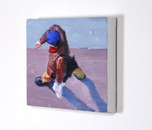 Man with Cap and Bag Walking in Paris by Warren Keating |   Closeup View of Artwork 