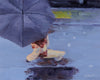 Original art for sale at UGallery.com | Parisian with Umbrella Wearing Winter Boots #2 by Warren Keating | $400 | oil painting | 8' h x 10' w | thumbnail 1