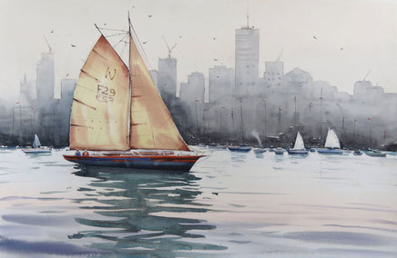 watercolor painting by Swarup Dandapat titled Catching the Wind in My Sails