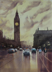 watercolor painting by Swarup Dandapat titled Big Ben from Westminster Bridge