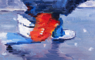 Woman in Jeans under Umbrella Running in Paris Rain by Warren Keating |   Closeup View of Artwork 
