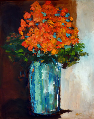 Orange Flowers in Aqua by Judy Mackey |  Context View of Artwork 