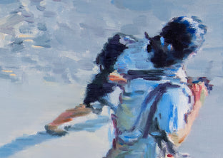 Mother and Child Walking at Santa Monica Beach by Warren Keating |   Closeup View of Artwork 