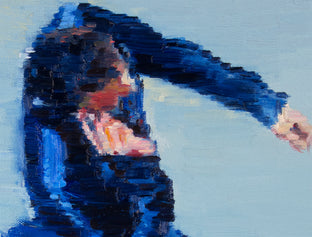 Man in Blue Jacket and Sneakers on iPhone at Fig at 7th in Los Angeles by Warren Keating |  Artwork Main Image 