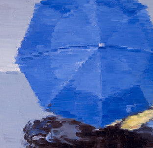 Blue Umbrella in Paris Rain #6 by Warren Keating |   Closeup View of Artwork 