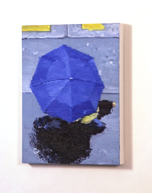 Blue Umbrella in Paris Rain #6 by Warren Keating |  Context View of Artwork 