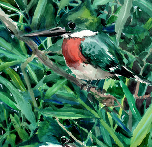 Green Kingfishers in the Forest (Green Composition) by Suren Nersisyan |   Closeup View of Artwork 