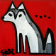 Original art for sale at UGallery.com | Siberian Husky on Red by Jessica JH Roller | $75 | acrylic painting | 4' h x 4' w | thumbnail 1