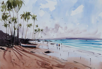 watercolor painting by Swarup Dandapat titled Sunshine and the Palm Trees