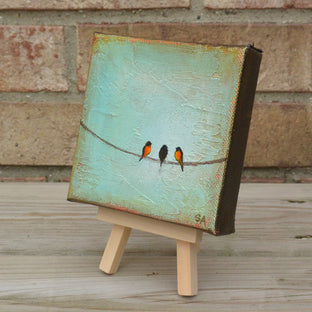 3 Robins by Sally Adams |  Side View of Artwork 