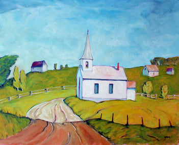 oil painting by Doug Cosbie titled The White Church, Rumford Center