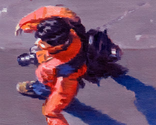 Paris Tourists In Red With Camera by Warren Keating |  Side View of Artwork 