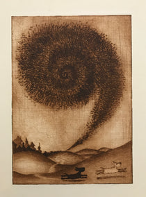 printmaking by Doug Lawler titled Peril in the Sky