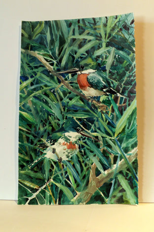 Green Kingfishers in the Forest (Green Composition) by Suren Nersisyan |  Side View of Artwork 