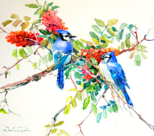 Blue Jays and Rowan Tree (Birds and Flowers) by Suren Nersisyan |  Artwork Main Image 