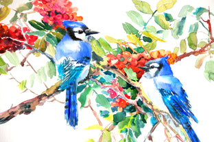 Blue Jays and Rowan Tree (Birds and Flowers) by Suren Nersisyan |  Side View of Artwork 