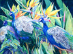 Original art for sale at UGallery.com | Peacocks and Birds of Paradise by Catherine McCargar | $1,325 | watercolor painting | 18' h x 24' w | thumbnail 1