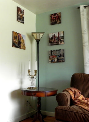 Cafe Table in Honfleur by Jonelle Summerfield |  Context View of Artwork 