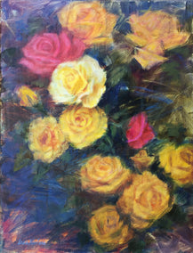 oil painting by Lisa Nielsen titled A Riot of Roses