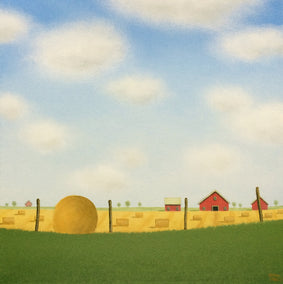 acrylic painting by Sharon France titled Bales in a Summer Field