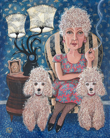 acrylic painting by Johansen Newman titled Mimi in the Chair, Smoking