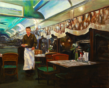 oil painting by Onelio Marrero titled At the Clinton Station Diner