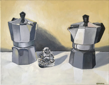 oil painting by Rachel Srinivasan titled Coffee Bliss