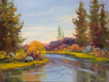 oil painting by Karen E Lewis titled Deschutes Spring