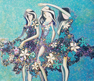 mixed media artwork by Diana Elena Chelaru titled Beach Dancers