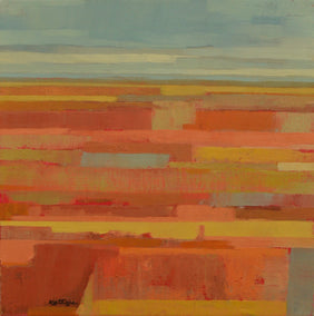 oil painting by Srinivas Kathoju titled Orange Fields 2